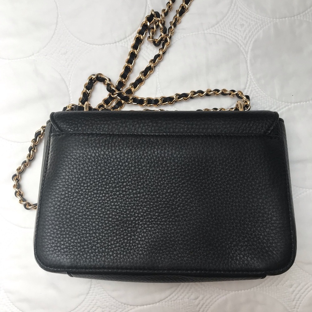 Tory Burch Black Pebbled Leather Crossbody with Gold Logo & Chain - Picture 2 of 5